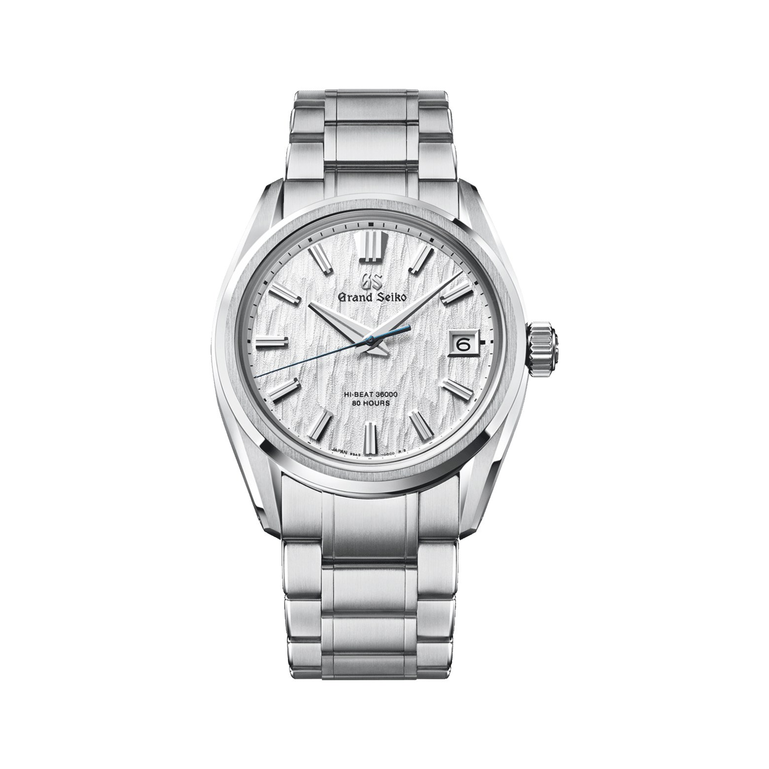 Grand Seiko Hi-Beat SLGH005 « White Birch », vue de face sur fond blanc